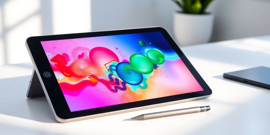 Tablet de desenho moderno com caneta ao lado.