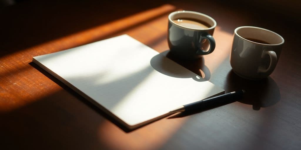 Um ambiente de trabalho tranquilo com caderno e caneta.